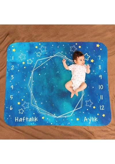 Lexroo Mavi Uzay Macerası Baby Shower Hediyesi Fotoğraf Çekim Battaniyesi 100x120 Cm