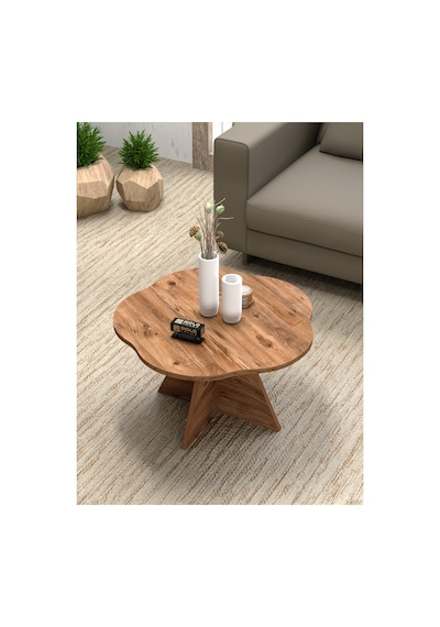 Çiçek Formlu Kahverengi Orta Sehpa - 70 Cm Atlantik Çam