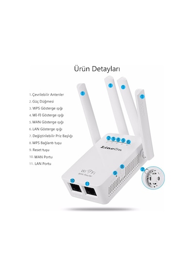 Lineon 300 Mbps 4 Antenli Wifi Repeater Router