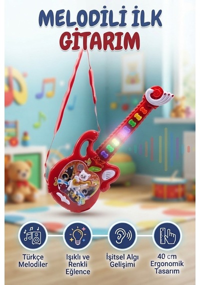 Minik Müzisyenler İçin Işıklı Ritim Ve Melodi Bir Arada Eğitici Ve Eğlenceli Oyuncak Gitar