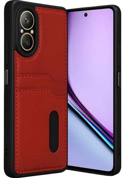 Newface Realme 12 Lite Kılıf Sara Kartvizitli Deri Kılıf - Kırmızı