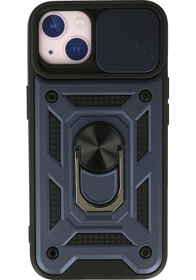 Apple Uyumlu iPhone 15 Uyumlu Kılıf Pars Lens Yüzüklü Silikon - Lacivert