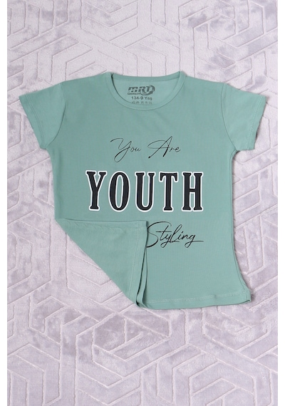 Hçm Kız Çocuk Tshirt Youth Baskılı Bisiklet Yaka C39 Yeşil