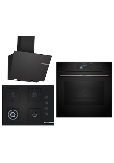 Bosch Black Deluxe HSG7584B1 Buharlı 4D Hot Air 3D Fry - POH7C6P31O 67 CM Wok Bek - DWK66PJ60T 3 Lü Ankastre Set 614