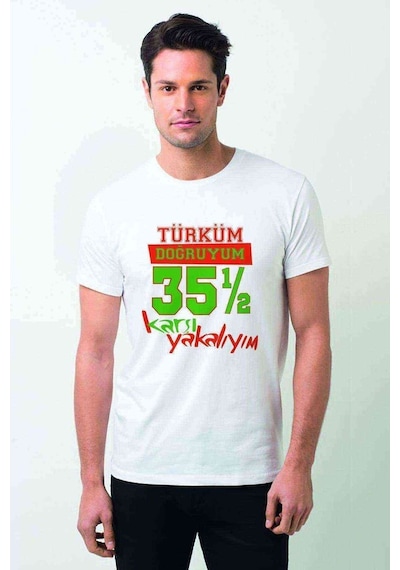 Türküm Doğruyum Karşıyakalıyım İzmir 35,5 Baskılı Beyaz Erkek Ts