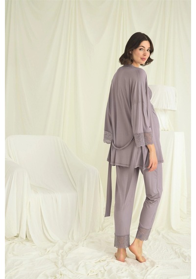 L'ombre Dantelli Hamile Lohusa 3lü Pijama Takımı