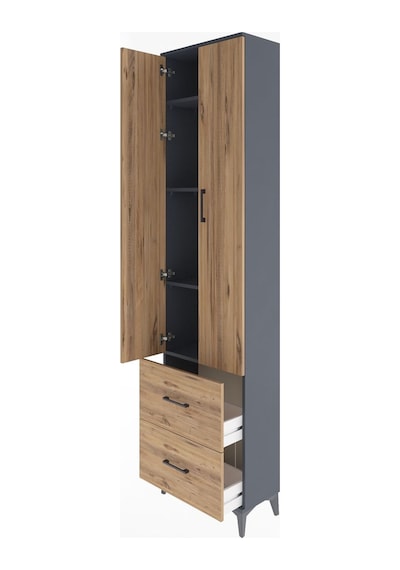 Arges Dolap 4 Raflı 2 Çekmeceli 2 Kapaklı 60x30x243 Antrasit-çam Antrasit