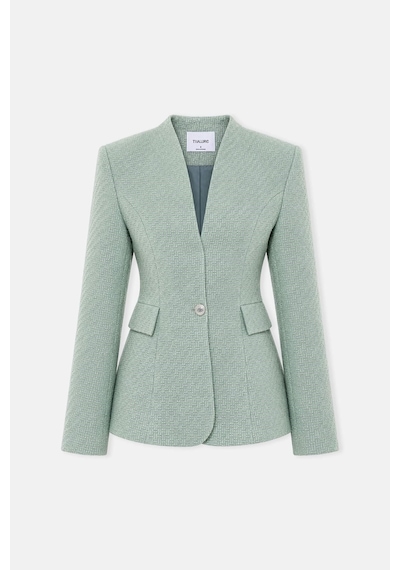 Thalure Kadın Mint Yeşili Yakasız Tüvit Blazer
