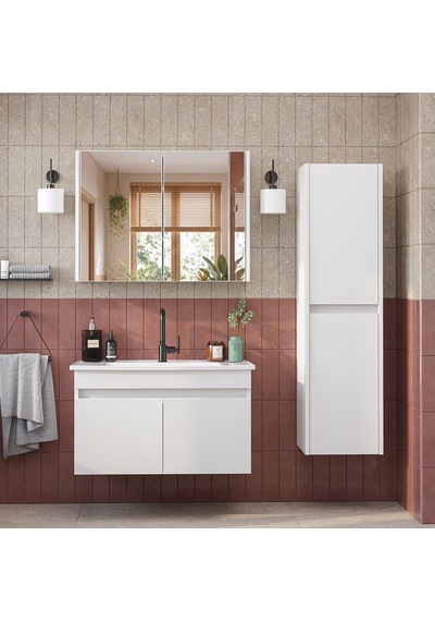 Lavabolu Mdf 80 Cm Banyo Alt Dolabı + Aynalı Üst Dolabı + Banyo Boy Dolabı , Banyo Dolabı Seti. Beyaz Lavabolu Mdf 80 Cm Banyo Alt Dolabı + Aynalı Üst Dolabı + Banyo Boy Dolabı , Banyo Dolabı Seti. Beyaz