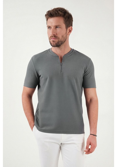 Buratti Pamuklu Regular Fit Yarım Fermuarlı Erkek T Shirt 5902653 Açık Haki