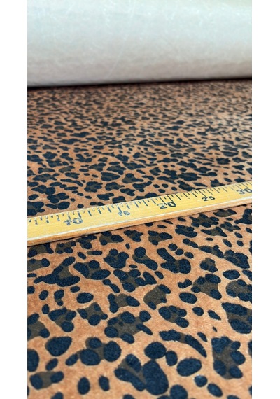 Leopar Desenli Tüylü Kumaş Bej Üstüne Leopar Deseni 100 X 140 Taba