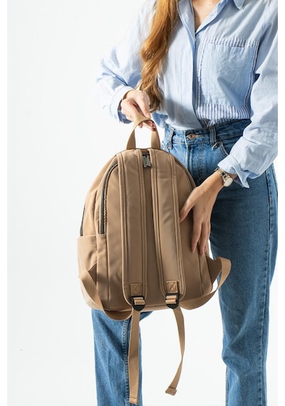 Baginn Nubuk-süet Dokulu Kadın Sırt Çantası Vegan Deri 34 30 Cm Günlük Sırt Çantası Fonksiyonel 19e Vizon