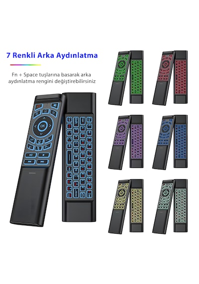 İdragon M3 Akıllı Kumanda Air Mouse & Kablosuz Klavye, 6 Eksenli Jiroskop, Ir Öğrenme, Bluetooth & 2.4 Ghz, 7 Renk Arka Aydınlatma