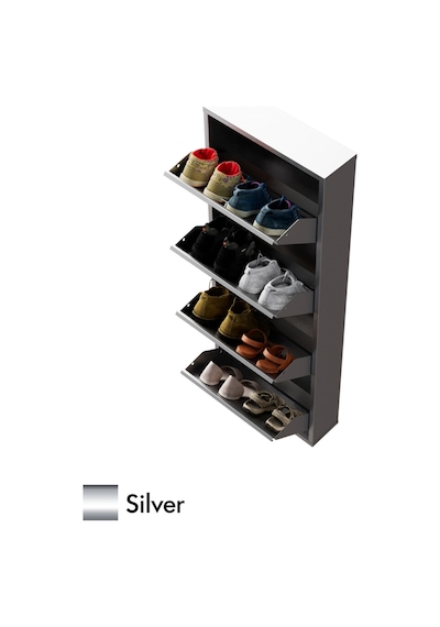 Evdemo Kilitli 4 Kapaklı Metal Ayakkabılık Silver