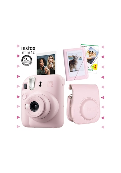 Fujifilm Instax Mini 12 Fotoğraf Makinesi + 20'li Film + Mini Albüm + Deri Kılıf Seti Pembe