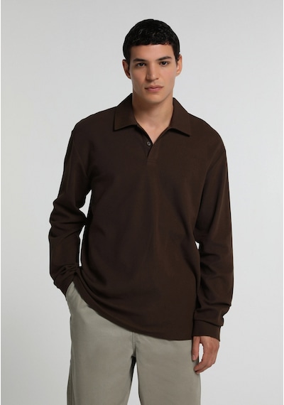 Colin's Colins Relaxed Fit Polo Yaka Düz Erkek Kahverengi Uzun Kol Tişört Cl1080572 Q1.v2 Brw