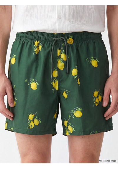 Lcw Swımwear Yeşil Kısa Limon Desenli Erkek Deniz Şortu