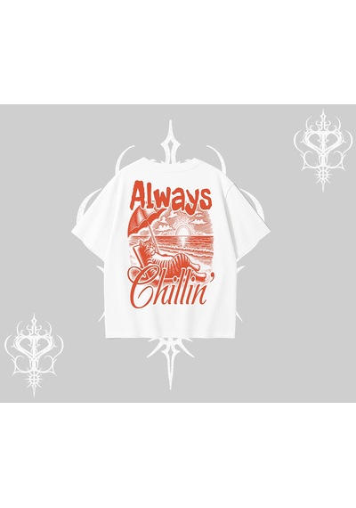 Tarzsokak Always Chillin Kedi Arka Baskılı Oversize Tshirt Beyaz