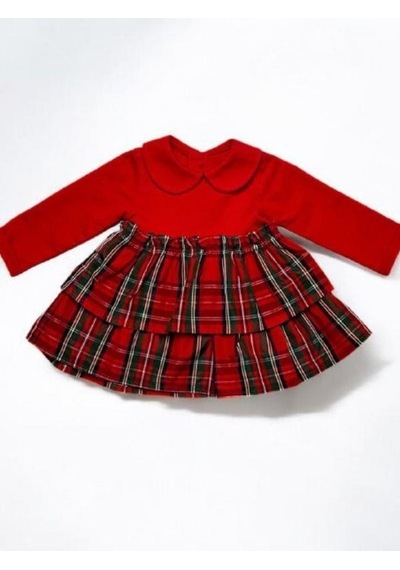 Çikoby Kız Bebek Bebe Yaka Ekose Desenli Elbise-14902 Kırmızı