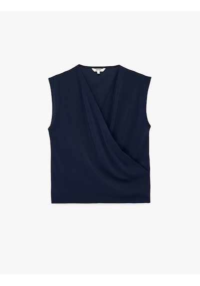 Koton Kruvaze V Yaka Kolsuz Şifon Bluz Lacivert 6sak60357pw