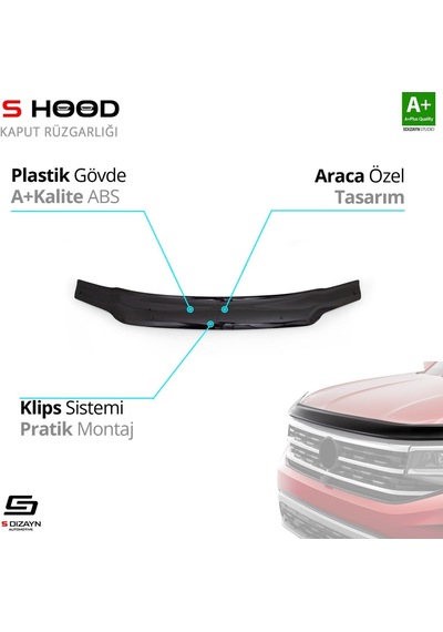 S-dizayn Volkswagen Caddy Abs Plastik Kaput Rüzgarlığı 2004-2010 A+kalite
