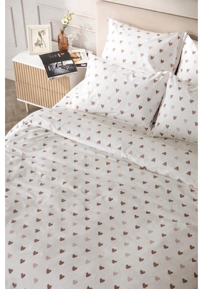 Uçkan Home %100 Pamuk Cozy Hearts Tek Kişilik Nevresim Seti--98 Kırık Beyaz