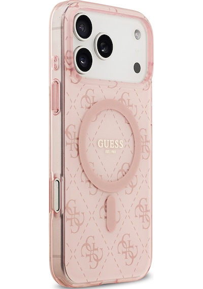 Apple Uyumlu iPhone 17 Pro Kılıf Guess Lisanslı M-safeli Iml Baskılı Klasik Logolu 4g Desenli Kapak Pembe Pembe