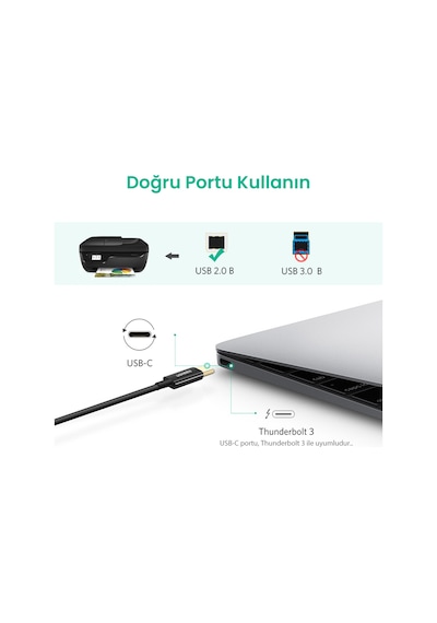 Ugreen Usb Type-c To Usb B Yazıcı Kablosu 2 Metre Siyah, 50446
