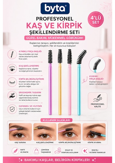 4 Lü Kaş Ve Kirpik Şekillendirme Fırçası Seti Spiral Kaş Tarağı Ve Kirpik Ayırıcı Makyaj Fırçası
