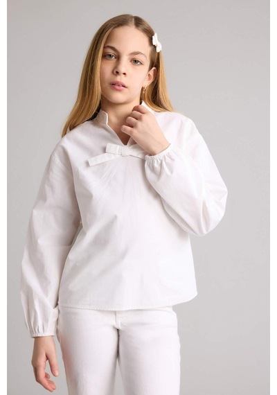 Defacto Regular Fıt Poplin Uzun Kollu Bluz Kız Çocuk G7550a826spwt34 Beyaz-wt34