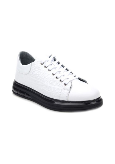 Papuçcity Pisagor Ps-01209 Erkek Hakiki Deri Sneakers Spor Ayakkabı Beyaz - Siyah