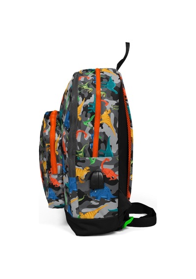 Coral High Kids Siyah Gri Dinozor Desenli Dört Bölmeli Usb'li Okul Sırt Çantası 23844
