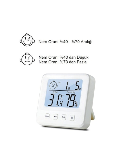 UpWay Dijital LCD Masaüstü Saat Sıcaklık Nem Konfor Alarm Led Işı