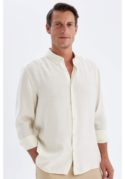 DeFacto Relax Fit Polo Yaka Poplin Modal Basic Düz Uzun Kollu Gömlek C4131AX24SMER102