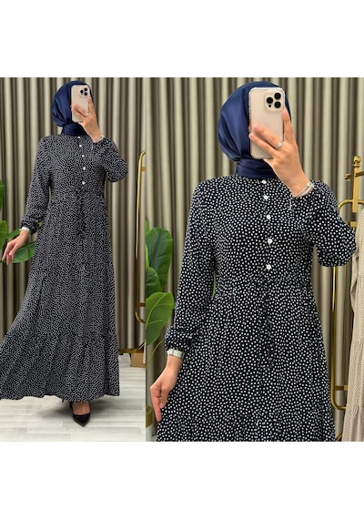 Ayşo Clothes Kadın Puantiyeli Siyah Renk Viskon Kumaş Ön Düğmeli Ayarlanabilir Kuşaklı Tesettür Elbise Siyah Ayşo Clothes Kadın Puantiyeli Siyah Renk Viskon Kumaş Ön Düğmeli Ayarlanabilir Kuşaklı Tesettür Elbise Siyah
