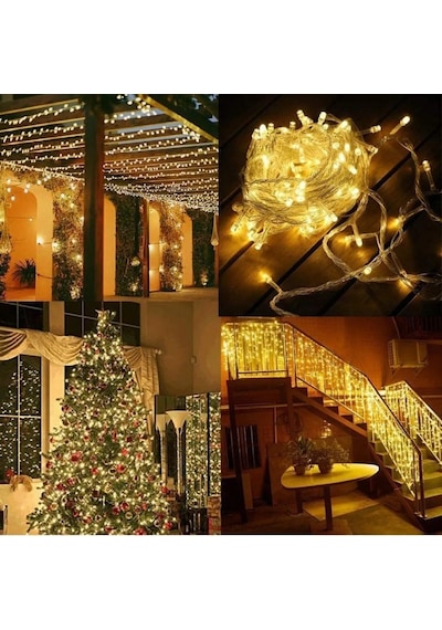 8 Fonksiyonlu Animasyonlu Perde Led Işık Saçak Led Işık 100 Led 10 Mt 8936f Sarı