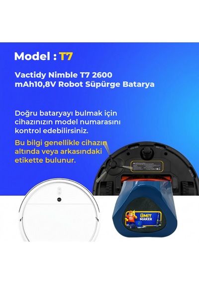 Vactidy Nimble T7 2600 Mah10,8v Robot Süpürge Batarya