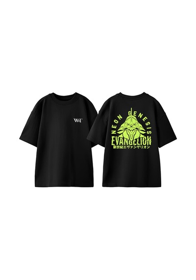 Thewert Neon Genesis Evangelion 6 Tasarım Sırt Baskılı Pamuk Siyah Oversize T-shirt