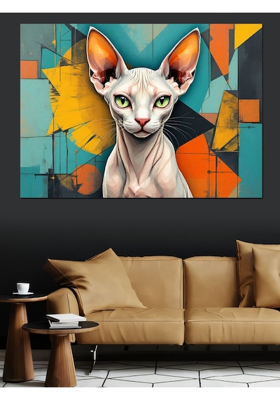 Soyut Arka Planlı Sfenks Kedi Dekoratif Kanvas - Mdf Ahşap Tablo