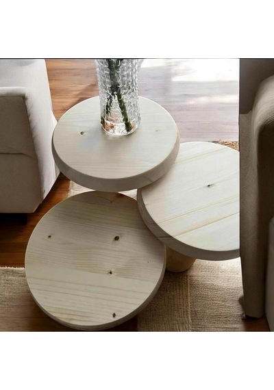 Simillo Wood Ahşap 3 Lü Set Mantar Yan Sehpa Konik Model / Naturel Renk / Zigon Sehpa Kod:trd10113 Kahverengi