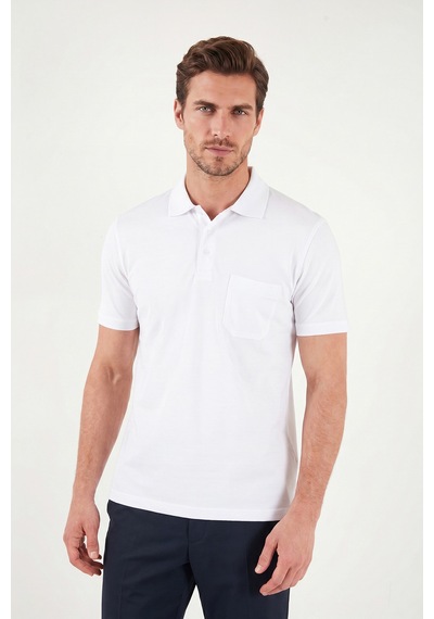 Buratti Pamuklu Regular Fit Göğüs Cepli Düğmeli Polo T Shirt Erkek Polo T Shirt 4565001 Beyaz