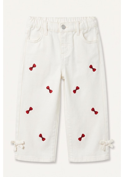 Defacto %100 Pamuk Fiyonk Nakışlı Regular Fit Gabardin Pantolon Kız Bebek I4915a526auer233 Ekru-er233