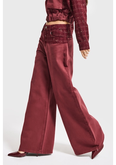 Itsbasic Kadın Bordo 6s6-35 Palazzo Fit Çift Parça Kumaş Özel Tasarım Denim Jean