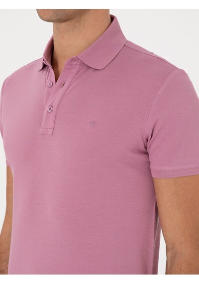 Gül Kurusu Slim Fit Polo Yaka Pamuklu Basic T-shirt Pembe