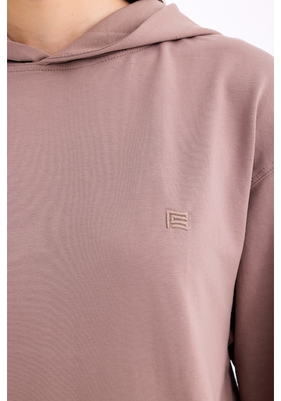 Pastelastore Pamuklu Kapüşonlu 2 İplik Baharlık Oversize Sweatshirt Vizon