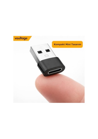 Usb To Type-c Dönüştürücü/çevirici, 3a Hızlı Şarj Ve Veri Aktarımı, Otg, Mini Boy Siyah, İphone Ve Dizüst