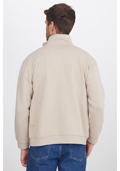 Tudors Unisex Relax Fit Rahat Kesim Pamuklu 3 İplik İçi Polarlı Fermuarlı Cepli Taş Sweatshirt Hırka-41679 Taş