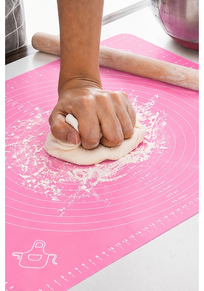 Silikon Hamur Açma Yoğurma Matı Skalalı Kaymaz Yapışmaz Kolay Temizlenebilir 40x50 Cm Pembe