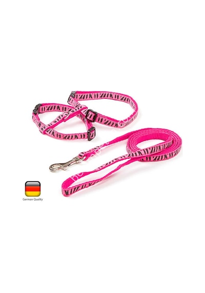 Kedi Gezdirme Tasması 120 CM Kayışlı Zebra Desenli Pembe