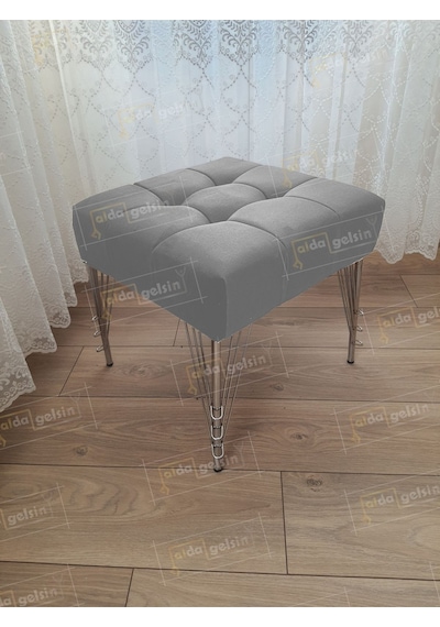 Modern Dilim Puf Ayakucu Puf Gümüş Metal Ayak 45 45 Gri